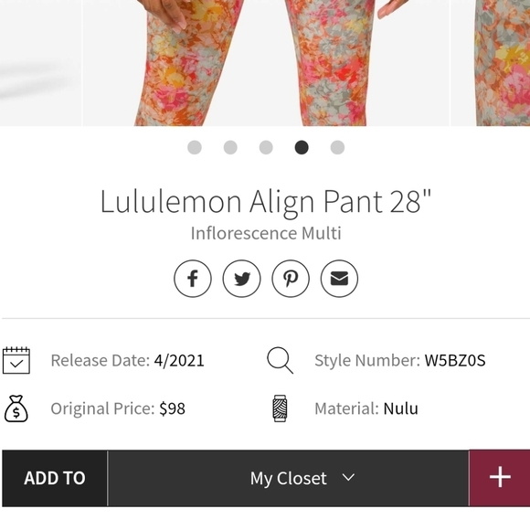 Lululemon Align Pant 28" Inflorescence Multi. Size 4. 2021 - Picture 16 of 16